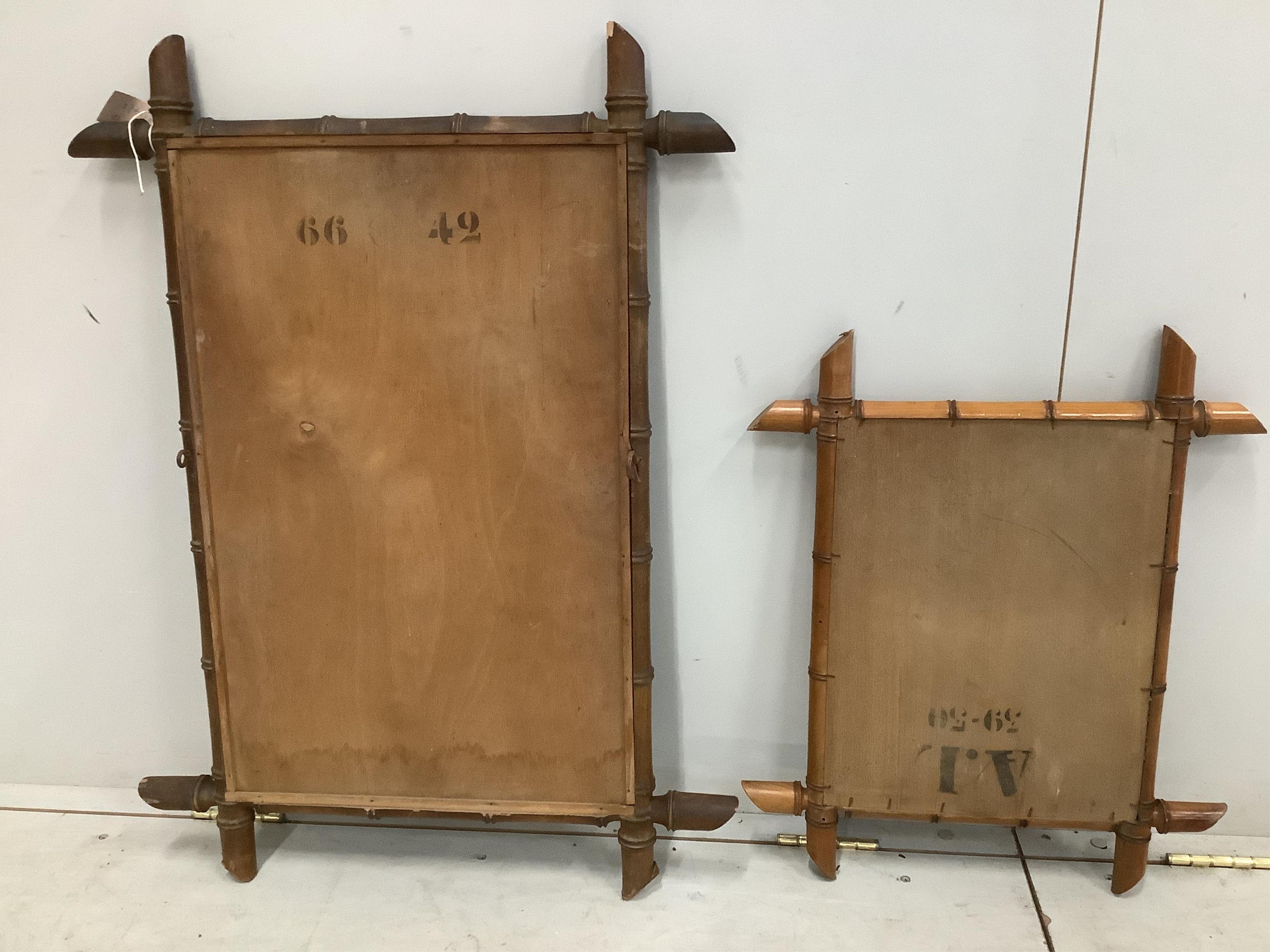 Two 19th century French rectangular bamboo wall mirrors, larger width 62cm, height 86cm. Condition - fair